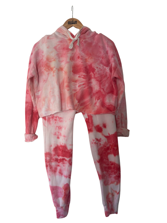 Pink Cut Off Jogger Set- Hoodie (M), joggers (Adult S)
